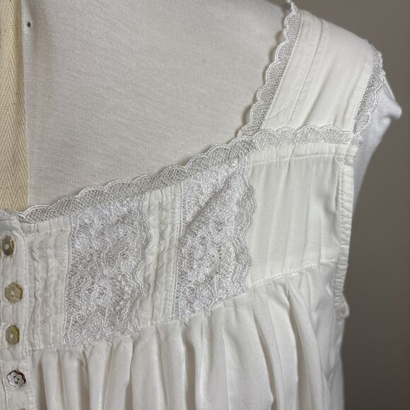 Vintage Eileen Wet Cotton Lawn Lace Nightgown White Sleeveless Ballet Length - Picture 6 of 16